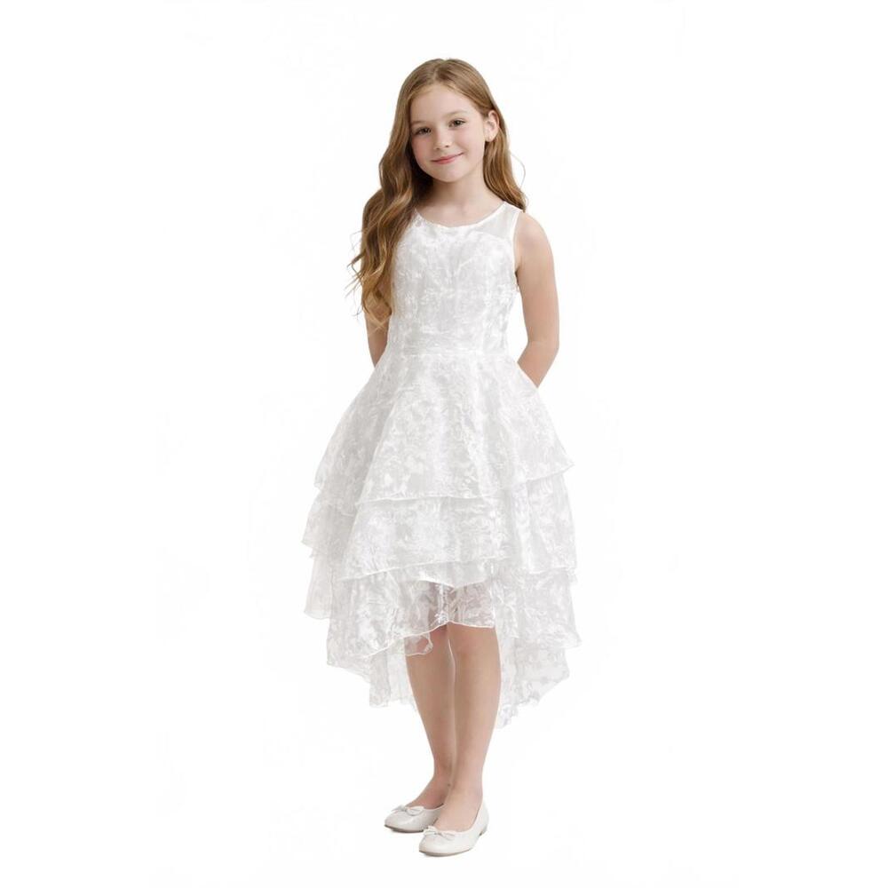 Handmade Girls White Tiered Lace Floral Party Dress - Special Occasion